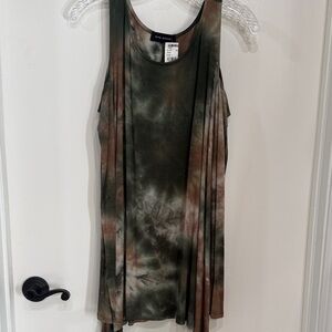 Dark Moon Olive and Brown Tie-Dye Tank Top